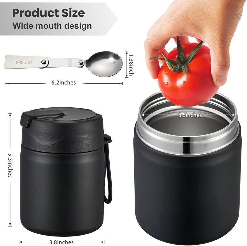 Howeemo 17oz Soup Thermo for Hot Food Kids,Insulated Food Jar with Spoon,Thermo Hot Food Lunch Container,Wide Mouth Leakproof Stainless Steel Lunch Box for School-Black - Image 5